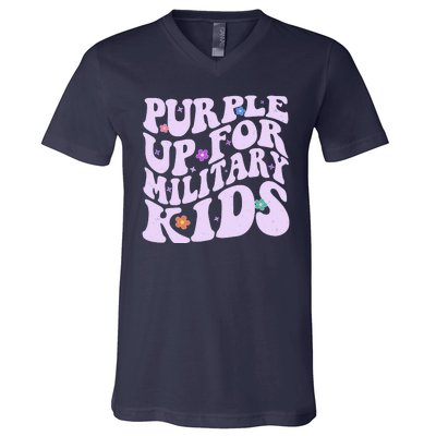 Retro 1960s Purple Up For MilitaryKids V-Neck T-Shirt