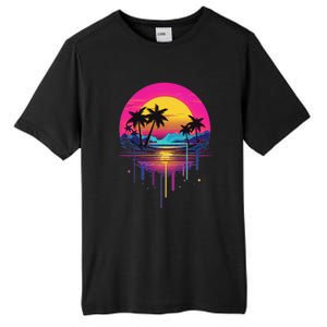 Retro 1980s Palm Tree Sunset Sunrise Pain Drip Tall Fusion ChromaSoft Performance T-Shirt