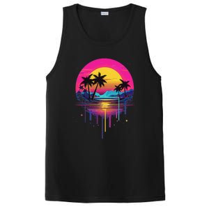 Retro 1980s Palm Tree Sunset Sunrise Pain Drip PosiCharge Competitor Tank