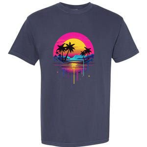 Retro 1980s Palm Tree Sunset Sunrise Pain Drip Garment-Dyed Heavyweight T-Shirt