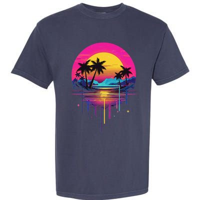 Retro 1980s Palm Tree Sunset Sunrise Pain Drip Garment-Dyed Heavyweight T-Shirt