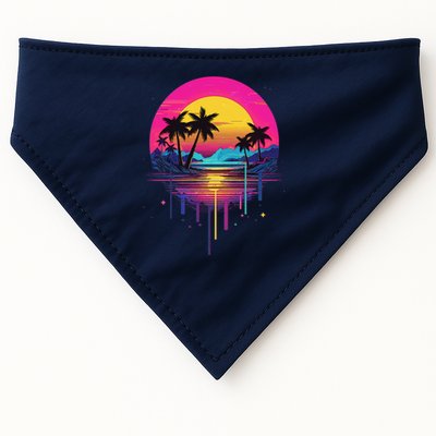 Retro 1980s Palm Tree Sunset Sunrise Pain Drip USA-Made Doggie Bandana