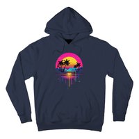 Retro 1980s Palm Tree Sunset Sunrise Pain Drip Hoodie