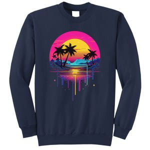 Retro 1980s Palm Tree Sunset Sunrise Pain Drip Sweatshirt