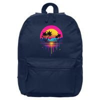 Retro 1980s Palm Tree Sunset Sunrise Pain Drip 16 in Basic Backpack