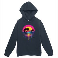 Retro 1980s Palm Tree Sunset Sunrise Pain Drip Urban Pullover Hoodie