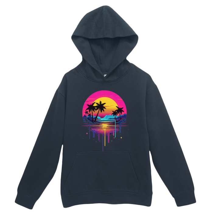 Retro 1980s Palm Tree Sunset Sunrise Pain Drip Urban Pullover Hoodie