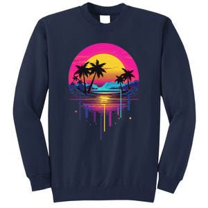 Retro 1980s Palm Tree Sunset Sunrise Pain Drip Tall Sweatshirt