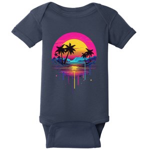 Retro 1980s Palm Tree Sunset Sunrise Pain Drip Baby Bodysuit