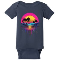 Retro 1980s Palm Tree Sunset Sunrise Pain Drip Baby Bodysuit