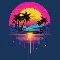 Retro 1980s Palm Tree Sunset Sunrise Pain Drip Baby Bodysuit