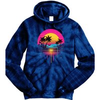 Retro 1980s Palm Tree Sunset Sunrise Pain Drip Tie Dye Hoodie