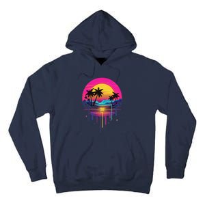 Retro 1980s Palm Tree Sunset Sunrise Pain Drip Tall Hoodie