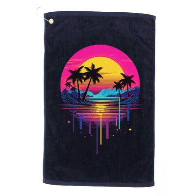 Retro 1980s Palm Tree Sunset Sunrise Pain Drip Golf Towel