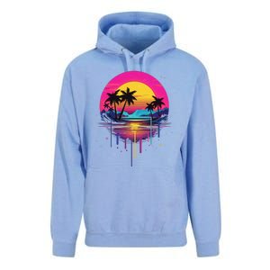 Retro 1980s Palm Tree Sunset Sunrise Pain Drip Unisex Surf Hoodie