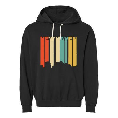 Retro 1970S Style New Haven Connecticut Skyline Garment-Dyed Fleece Hoodie