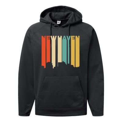 Retro 1970S Style New Haven Connecticut Skyline Performance Fleece Hoodie