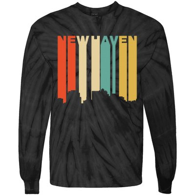 Retro 1970S Style New Haven Connecticut Skyline Tie-Dye Long Sleeve Shirt