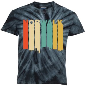 Retro 1970S Style Norwalk Connecticut Skyline Kids Tie-Dye T-Shirt