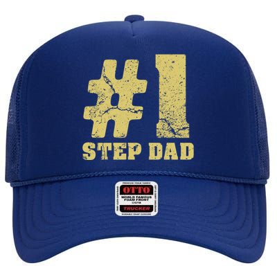 Retro #1 Step Dad Vintage Amazing Step Dad Gift High Crown Mesh Back Trucker Hat