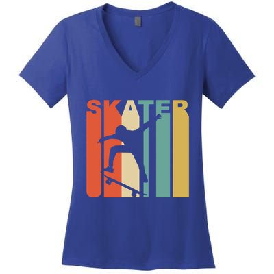 Retro 1970S Style Skater Skateboarder Skateboarding Cute Gift Cool Gift Women's V-Neck T-Shirt