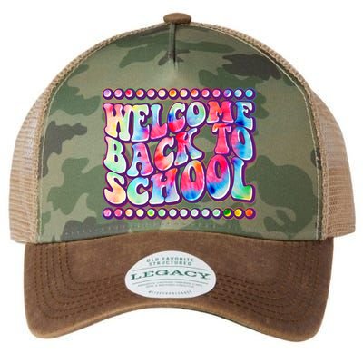 Retro 1960s Tie Dye Welcome Back To School Legacy Tie Dye Trucker Hat