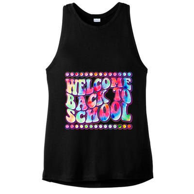 Retro 1960s Tie Dye Welcome Back To School Ladies PosiCharge Tri-Blend Wicking Tank