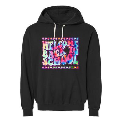 Retro 1960s Tie Dye Welcome Back To School Garment-Dyed Fleece Hoodie