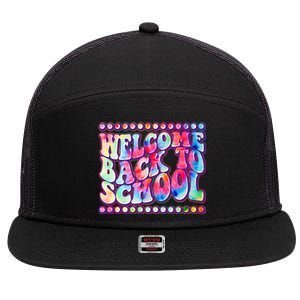 Retro 1960s Tie Dye Welcome Back To School 7 Panel Mesh Trucker Snapback Hat