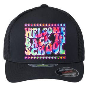 Retro 1960s Tie Dye Welcome Back To School Flexfit Unipanel Trucker Cap