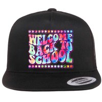 Retro 1960s Tie Dye Welcome Back To School Flat Bill Trucker Hat