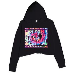 Retro 1960s Tie Dye Welcome Back To School Crop Fleece Hoodie