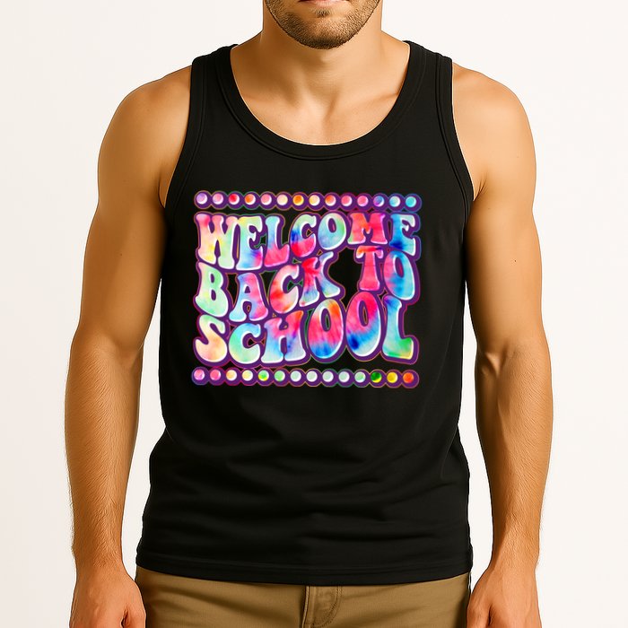 Retro 1960s Tie Dye Welcome Back To School Tank Top