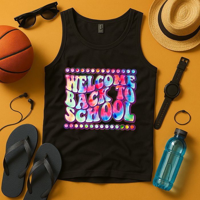 Retro 1960s Tie Dye Welcome Back To School Tank Top