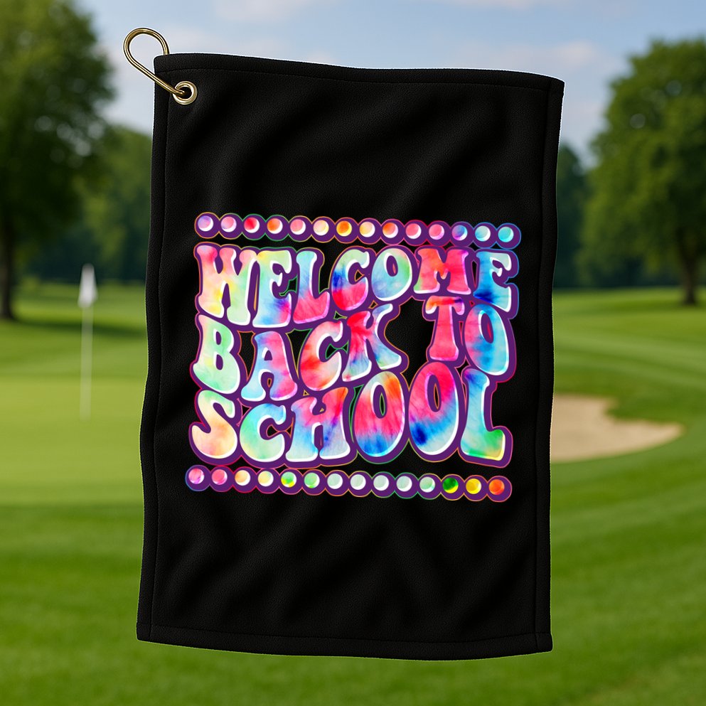Retro 1960s Tie Dye Welcome Back To School Golf Towel