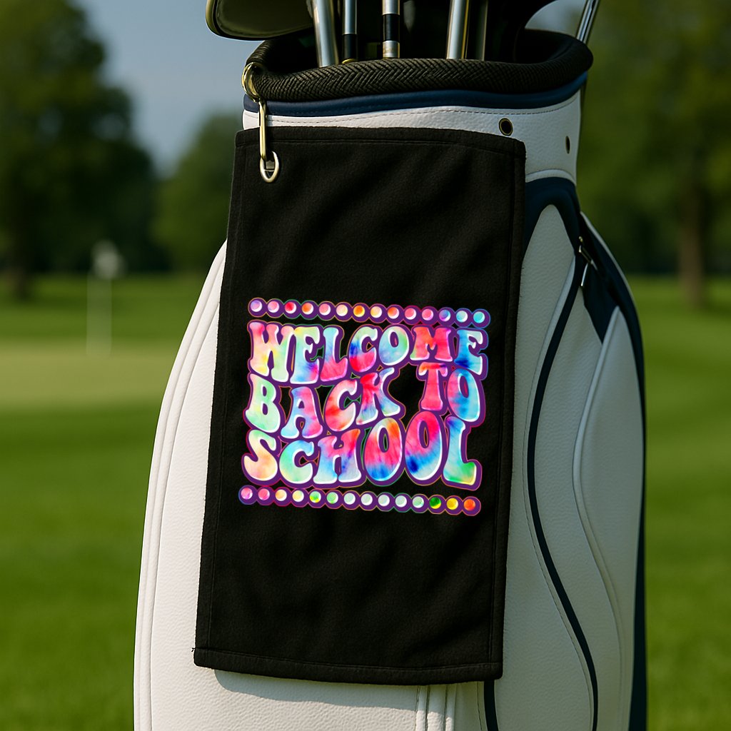 Retro 1960s Tie Dye Welcome Back To School Golf Towel
