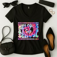Retro 1960s Tie Dye Welcome Back To School Women's V-Neck T-Shirt