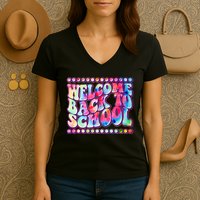 Retro 1960s Tie Dye Welcome Back To School Women's V-Neck T-Shirt