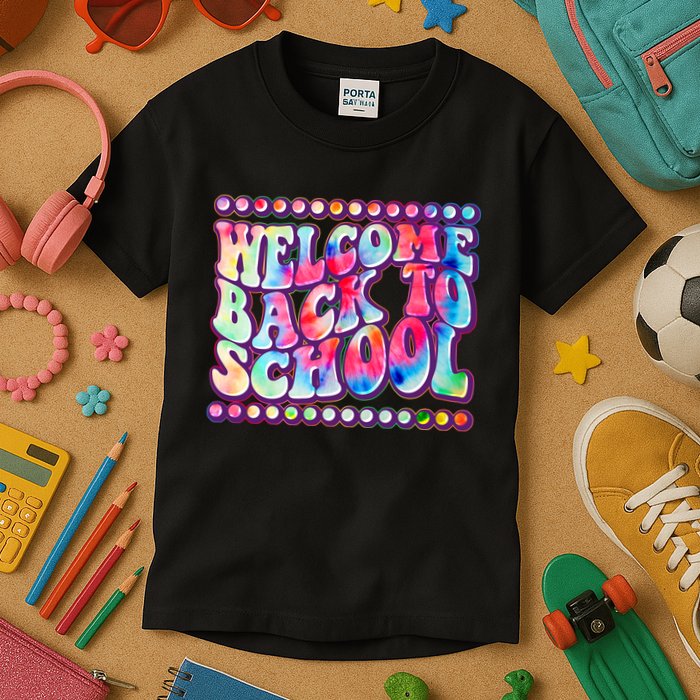 Retro 1960s Tie Dye Welcome Back To School Kids T-Shirt