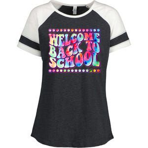 Retro 1960s Tie Dye Welcome Back To School Enza Ladies Jersey Colorblock Tee