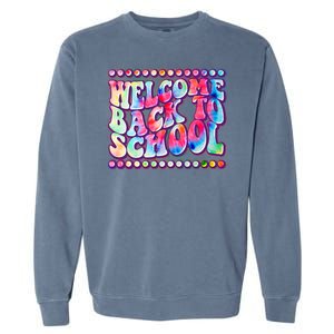 Retro 1960s Tie Dye Welcome Back To School Garment-Dyed Sweatshirt