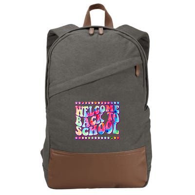 Retro 1960s Tie Dye Welcome Back To School Cotton Canvas Backpack