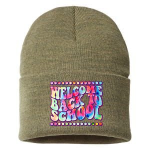 Retro 1960s Tie Dye Welcome Back To School Sustainable Knit Beanie