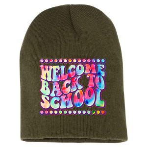 Retro 1960s Tie Dye Welcome Back To School Short Acrylic Beanie