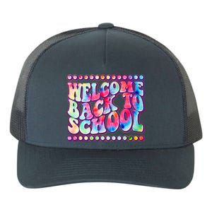 Retro 1960s Tie Dye Welcome Back To School Yupoong Adult 5-Panel Trucker Hat