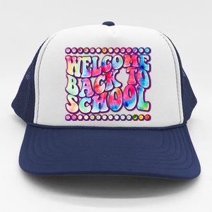 Retro 1960s Tie Dye Welcome Back To School Trucker Hat