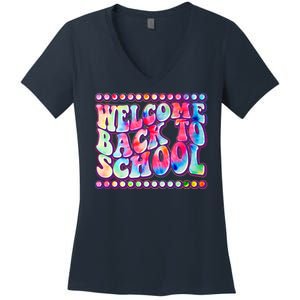 Retro 1960s Tie Dye Welcome Back To School Women's V-Neck T-Shirt