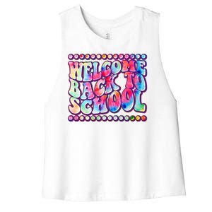 Retro 1960s Tie Dye Welcome Back To School Women's Racerback Cropped Tank