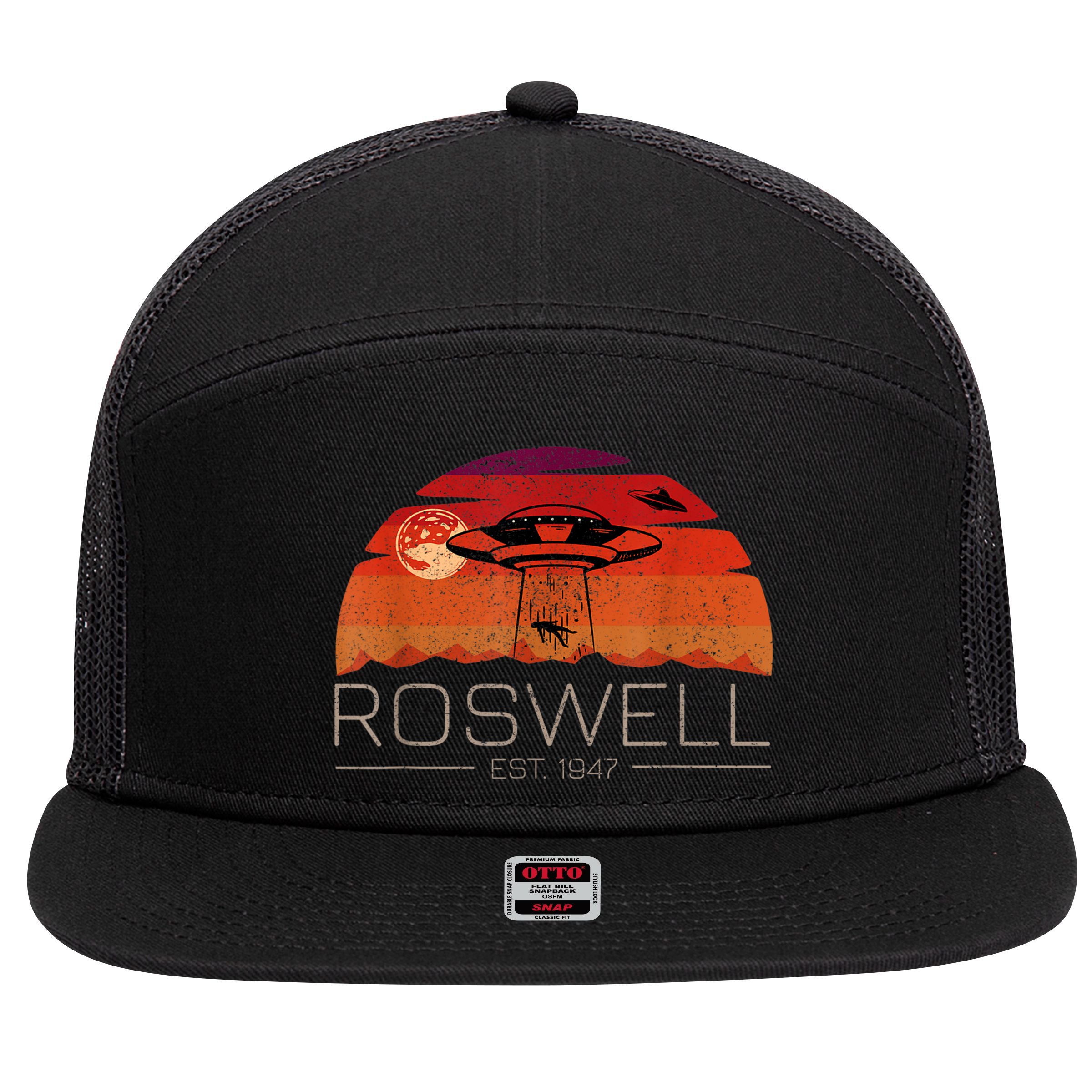 Roswell 1947 Vintage Alien UFO New Mexico 7 Panel Mesh Trucker Snapback Hat