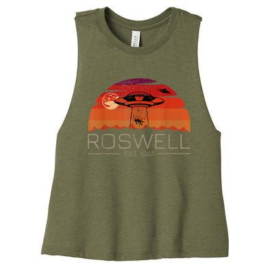 Roswell 1947 Vintage Alien UFO New Mexico Women's Racerback Cropped Tank